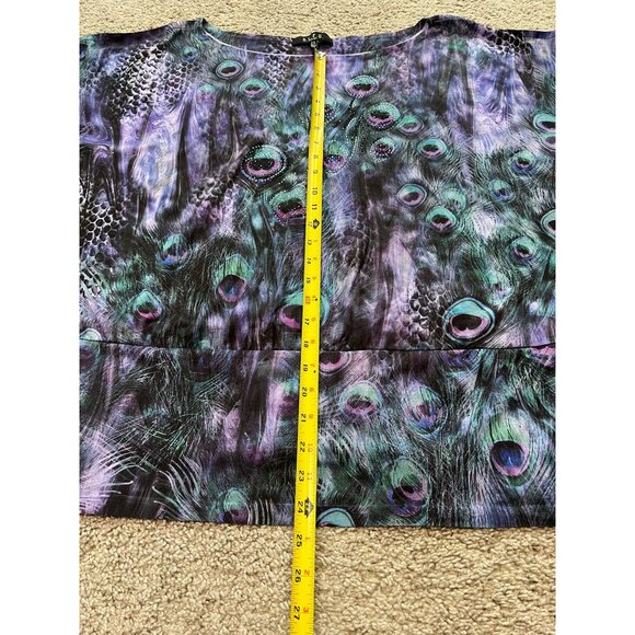 Vintage B.L.E.U. Peacock Patterned Dolman Sleeve Top Womens Size 2X Sparkle Boho - Picture 5 of 8